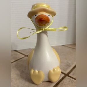 Ceramic Goose Figurine/Vase Yellow Speckled Hat Yellow Wings & Yellow  Ribbon